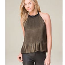 Bebe Pleated Halter Top With Open Back S