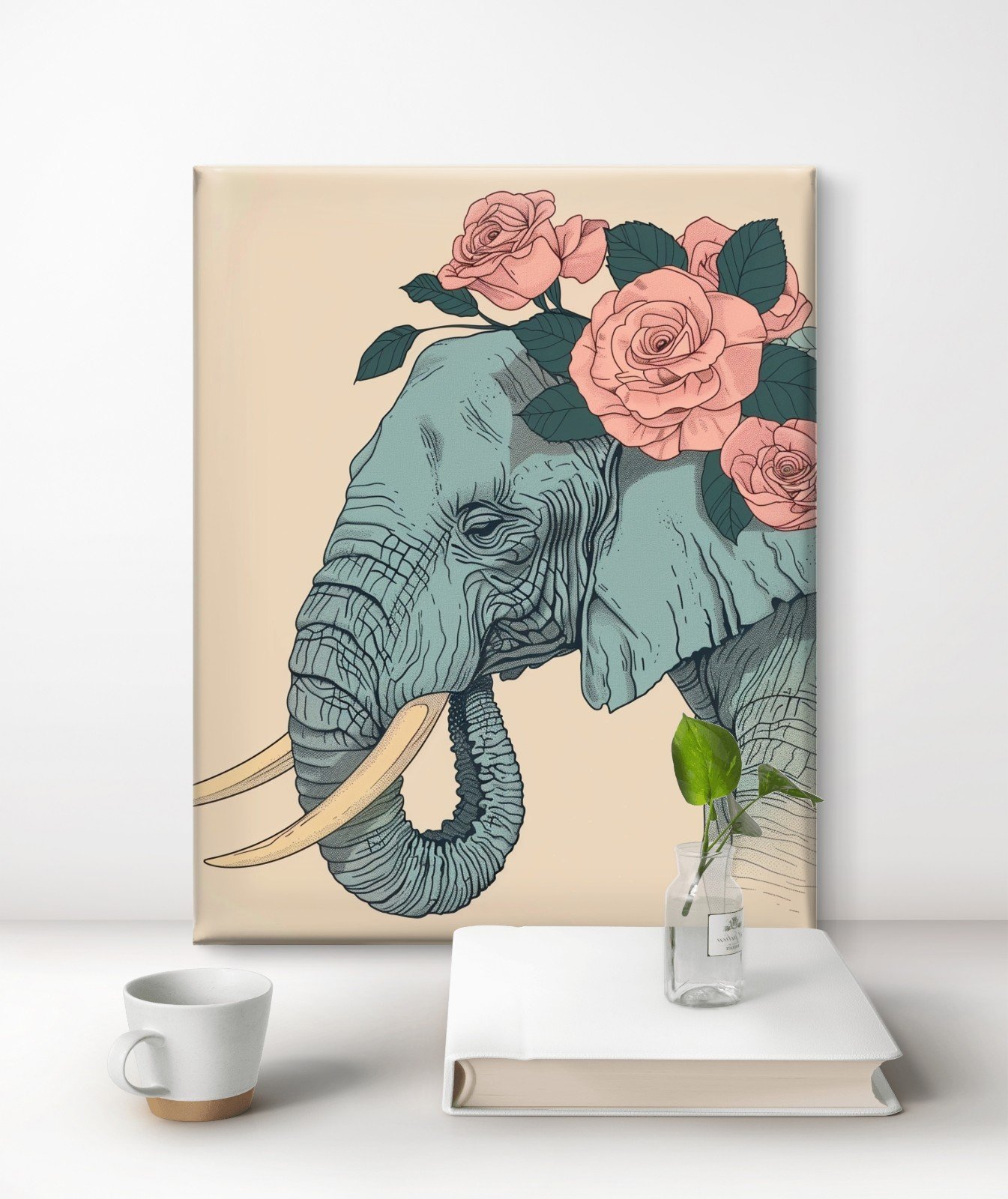 Elephant and Flowers Original Acrylic Painting