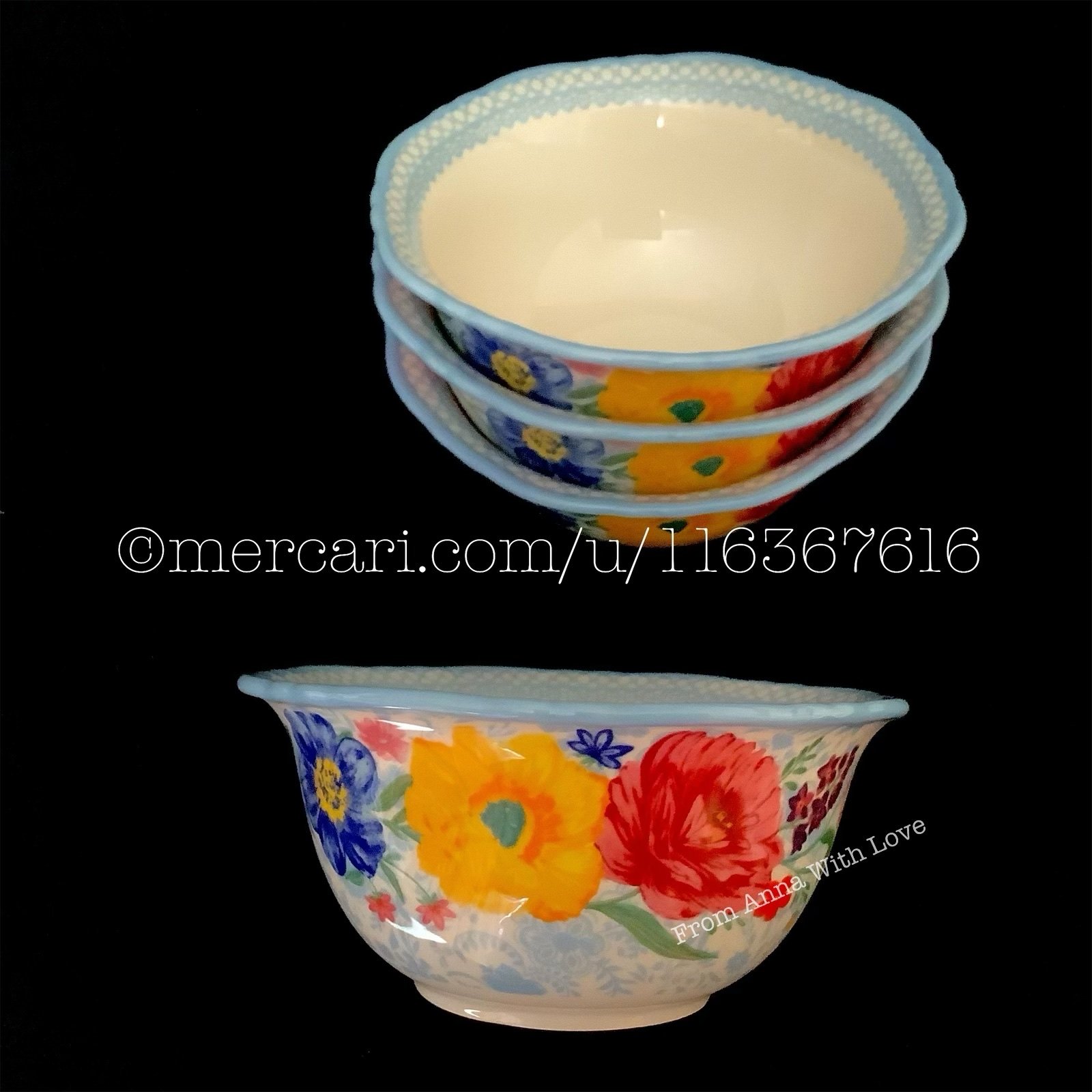 Pioneer Woman Brilliant Blooms Stoneware Four Bowls