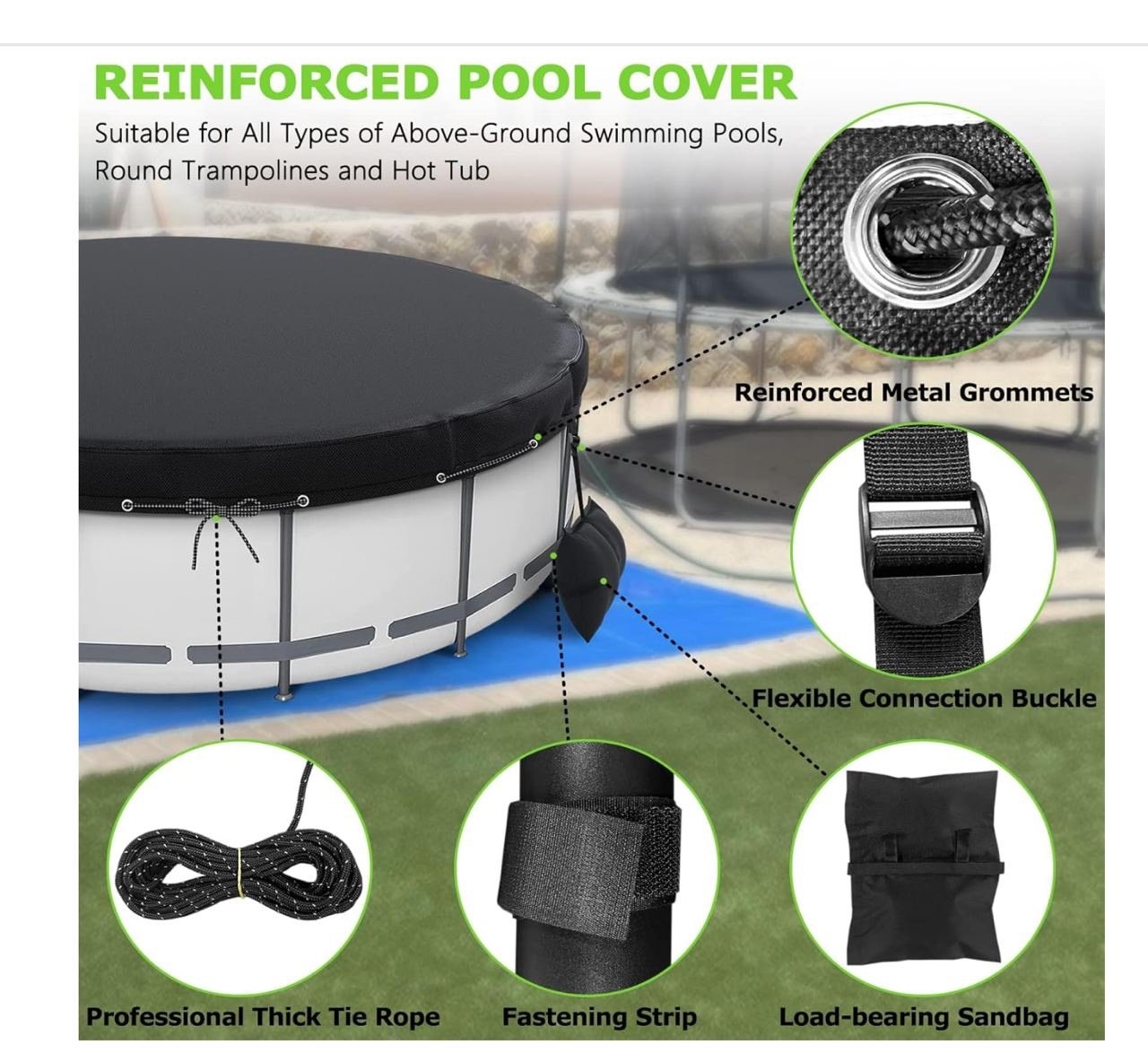 12 Ft Round Pool Cover, Solar Covers for above Ground Pools, Swimming Pool Cover