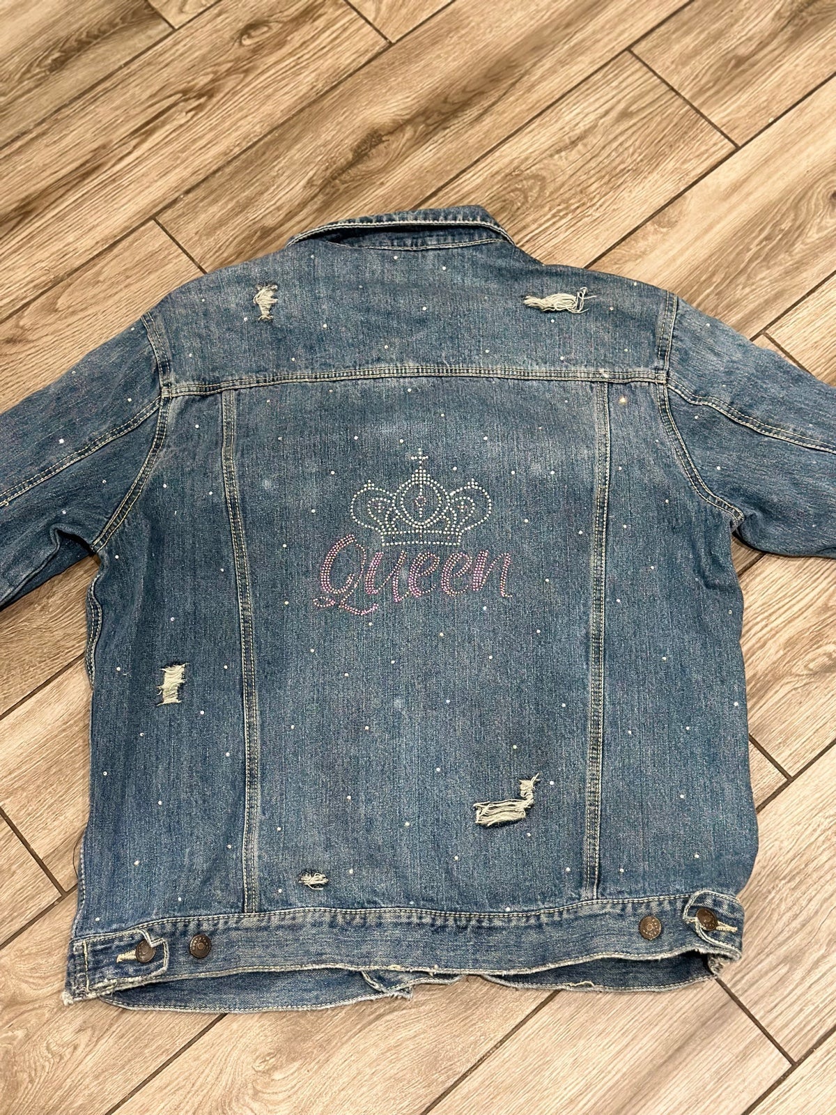 Rhinestone Distressed Jean Jacket