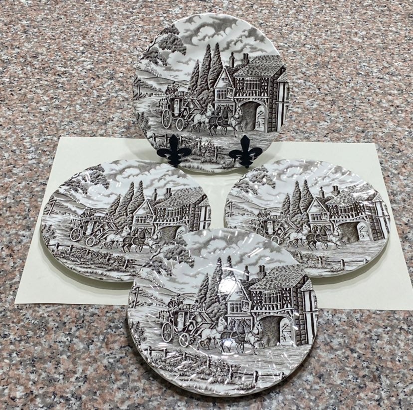 Set of 4 Salad Plates Royal Mail Brown (Cream Background) by MYOTT STAFFORDSHIRE