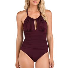 NWT La Blanca Island Goddess High Neck Keyhole One Piece - Dark Cherry size-6