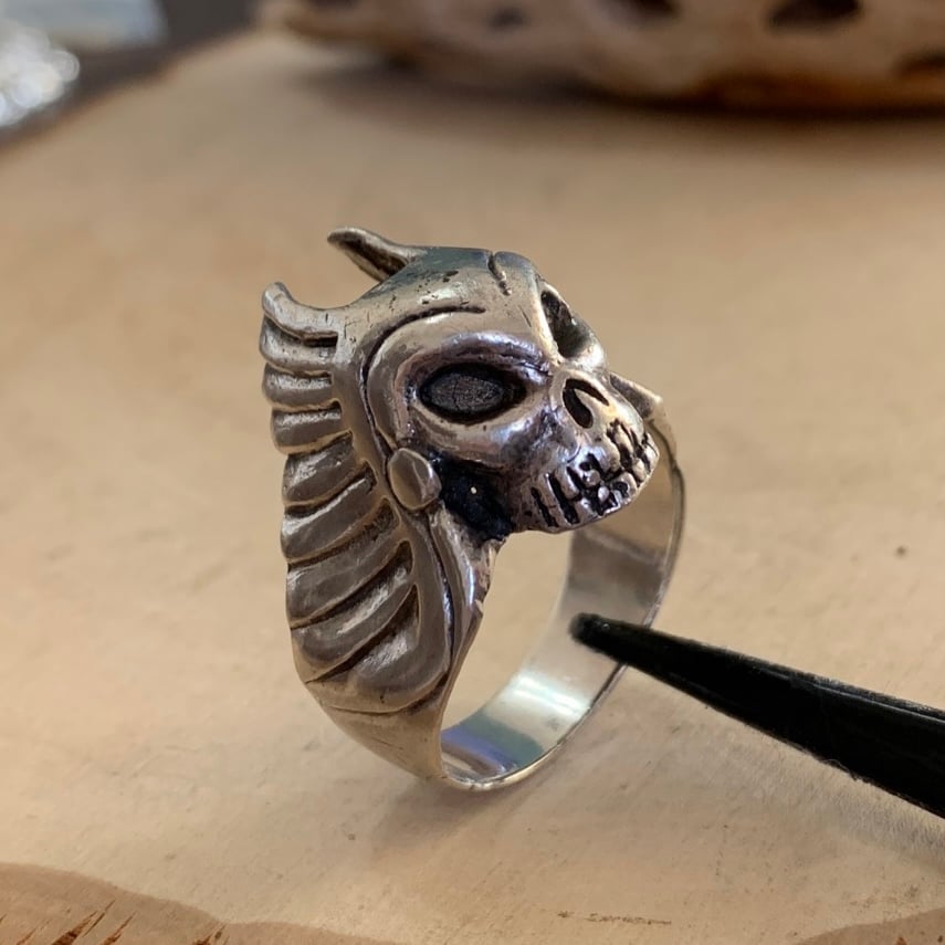 Biker 925 Sterling Silver Native Headdress Skull Ring Size 13