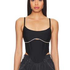 Superdown Gia Corset Top Black XXS Rhinestone Bustier Sparkle Cropped 66 NEW