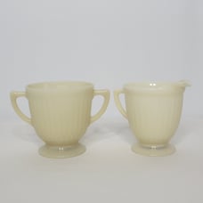 Vintage MacBeth-Evans Cremax Petalware Beige Footed Cream and Open Sugar