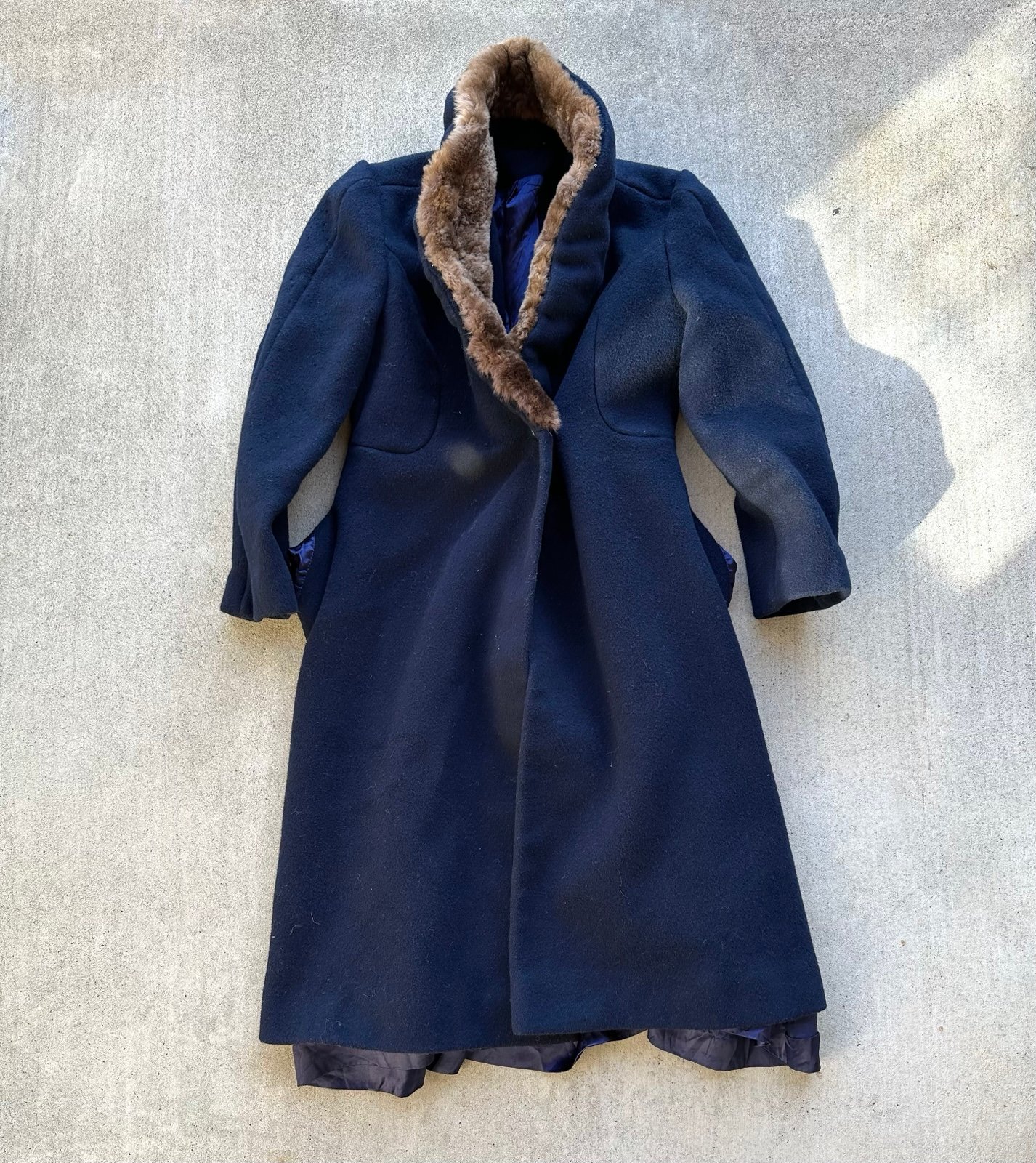 Vintage Wool Coat Beaver Fur Lined Women Size XS Domino New York 60s USA Union