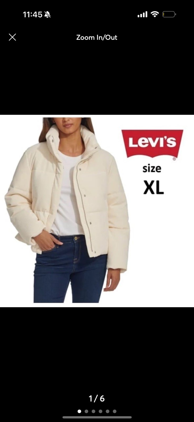 NWT Levi's Ladies' Corduroy Puffer Jacket, Cream, Size X-Large