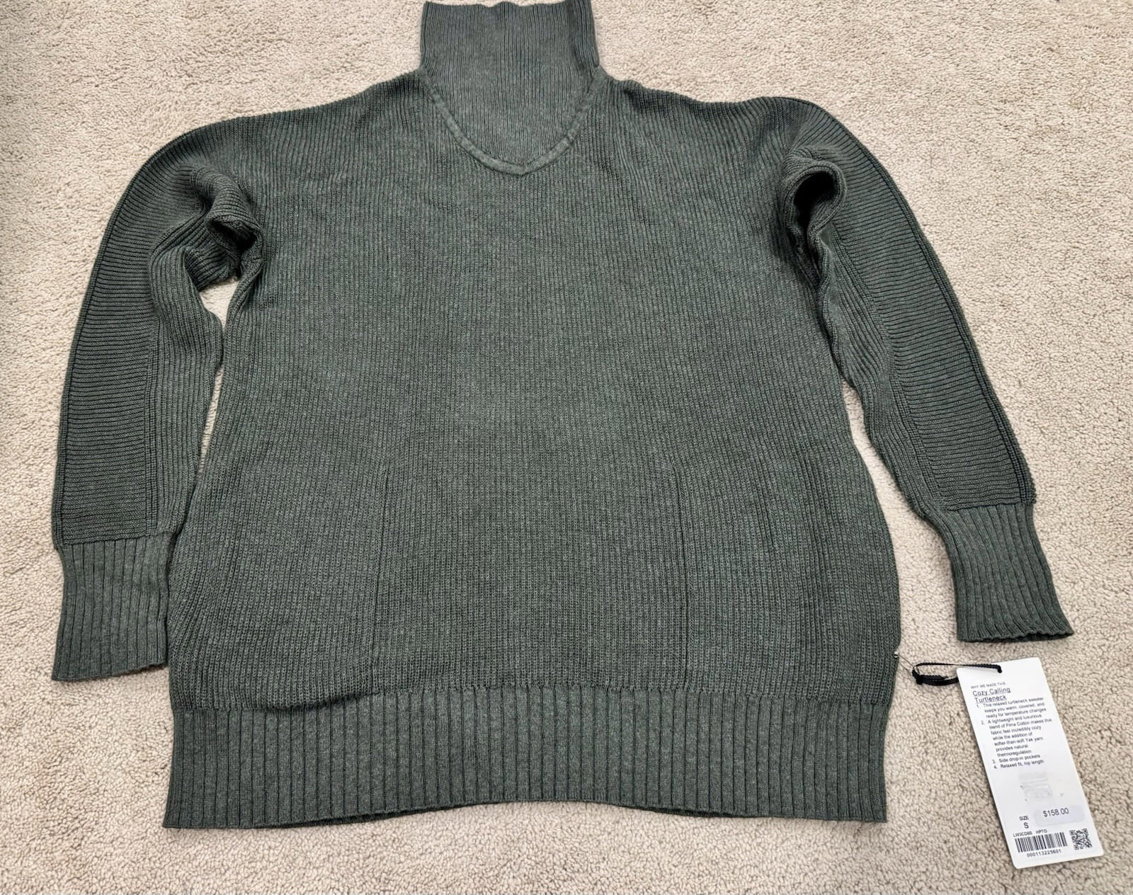 NWT Lululemon Cozy Calling Turtleneck Sweater Size S Heathered Pesto Olive HPTO