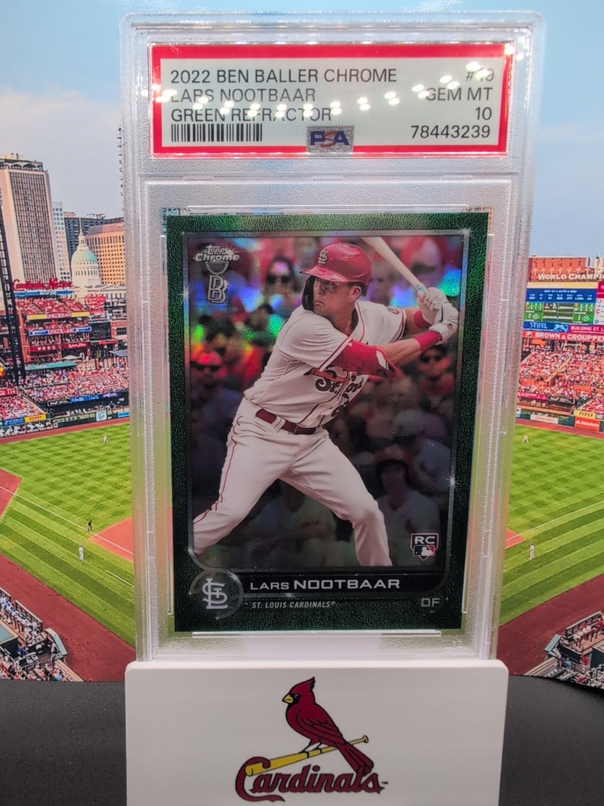 Lars Nootbaar /99 RC 2022 Topps Chrome Ben Baller Green Refractor PSA 10