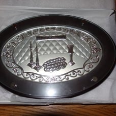 Masorett Shabbat Cutting Board Oval Wooden and Glass Sabbath
