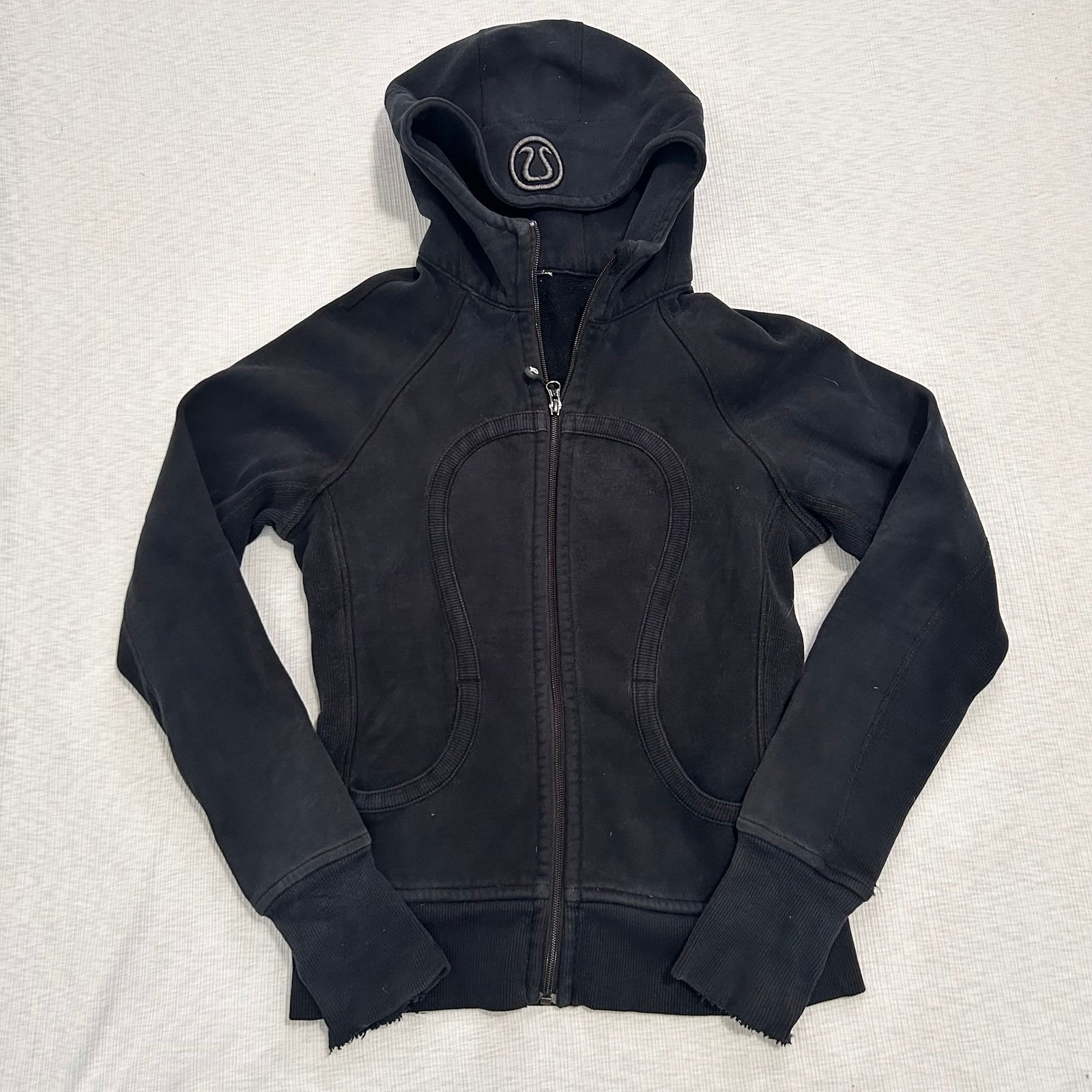 Lululemon Jacket Women's Size 6 Black Scuba Hoodie Full Zip Pockets FLAWS