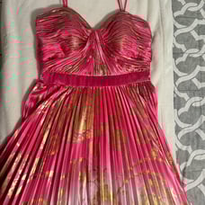 vintage pink and gold pleated maxi dress