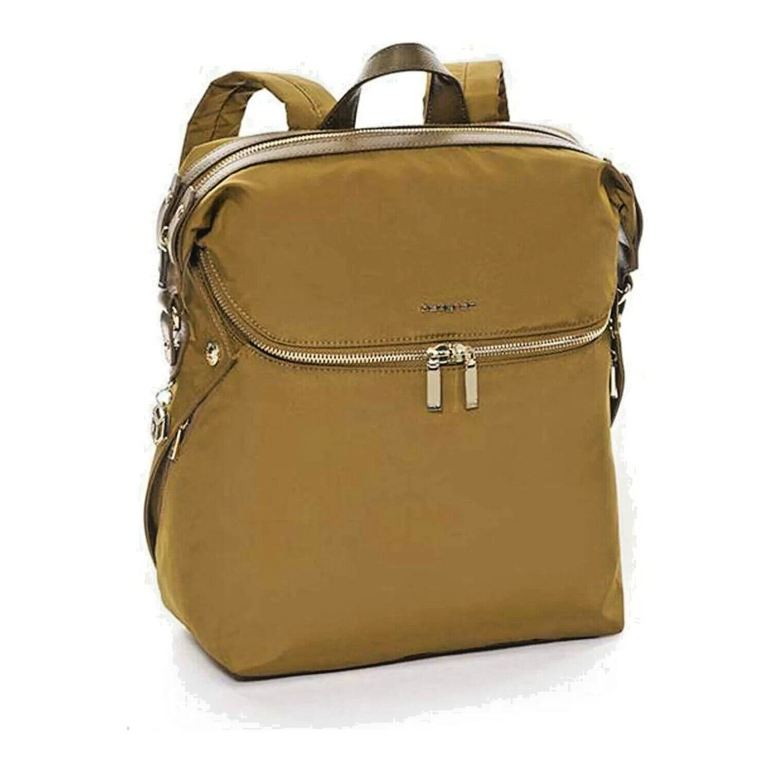 Hedgren Olive/Gold Backpack with Leather Trim Gold Hardware