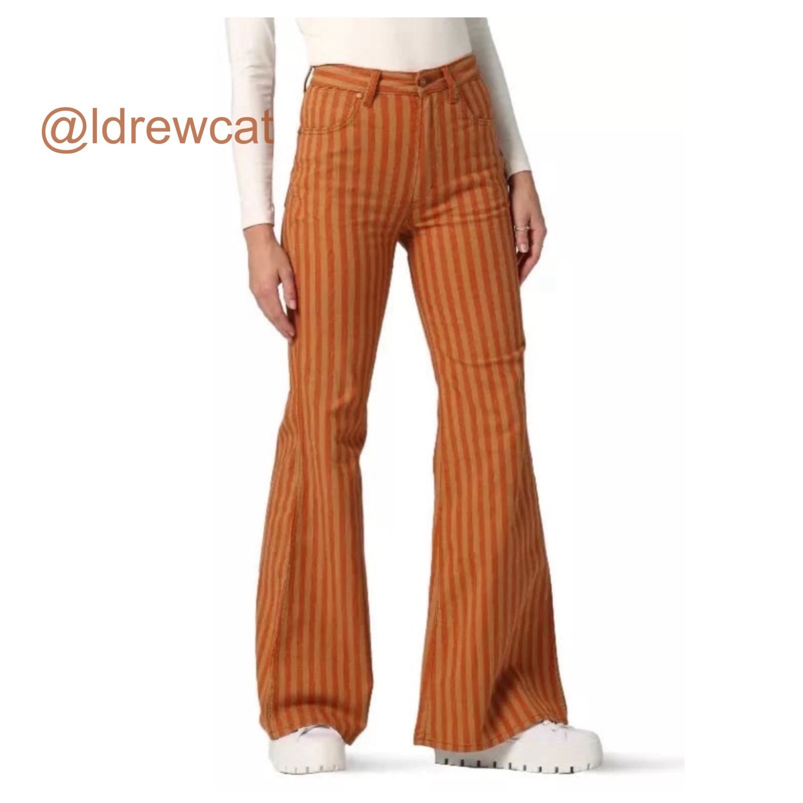 Wrangler Orange Tan Stripe Wanderer 622 High Rise Flare Jeans waist 25/32 length
