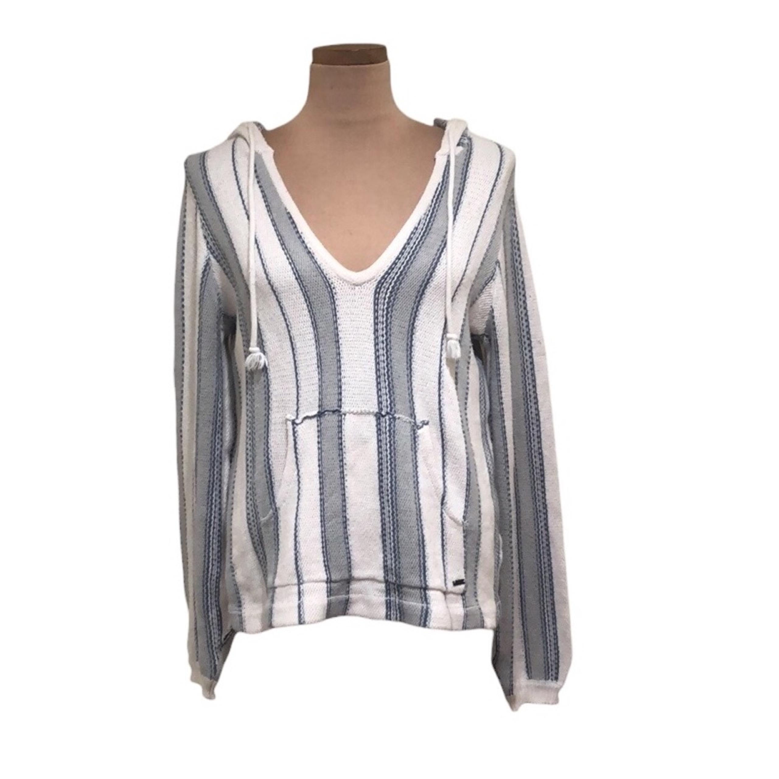 O’Neill Bonfire Hooded Sweater Size Medium Ivory Blue Striped