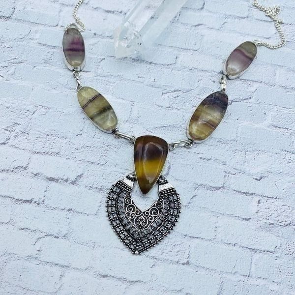 Fluorite Boho Sterling Silver Gemstone Handmade Necklace