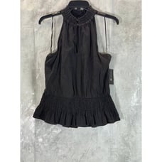 INC International Concepts Women's Deep Black Smocked Cotton Halter Top SZ M