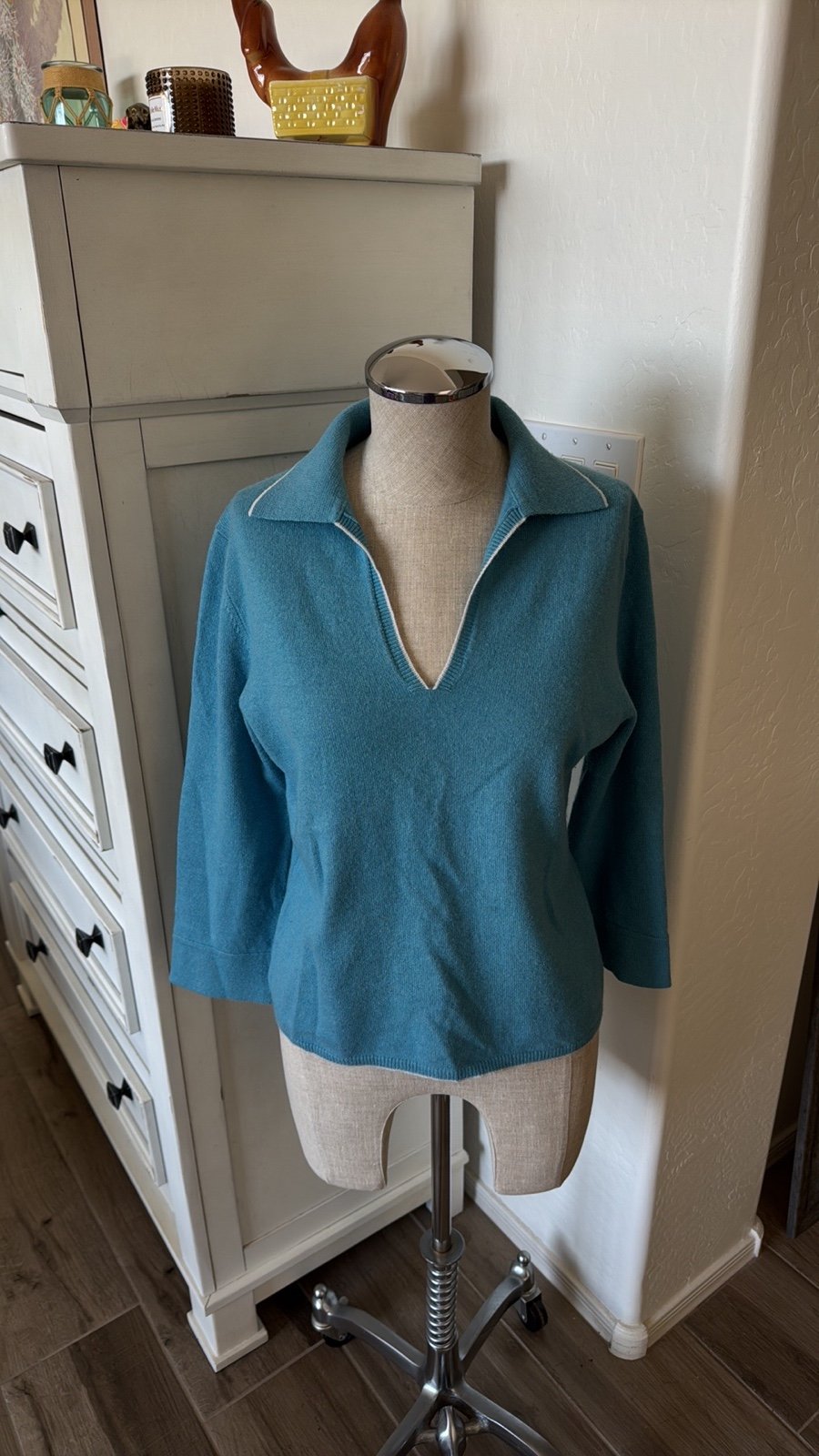 Loro Piana 44 (85) polo collar 3/4 sleeve Cashmere sweater