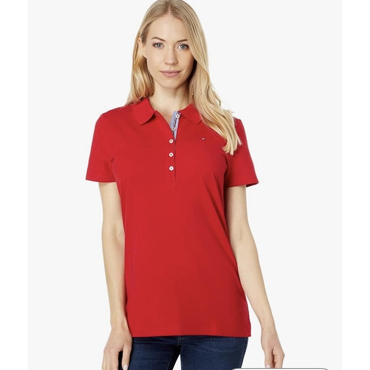 Tommy Hilfiger NWOT Women's Solid Short Sleeve Polo in Red-Size X-Large