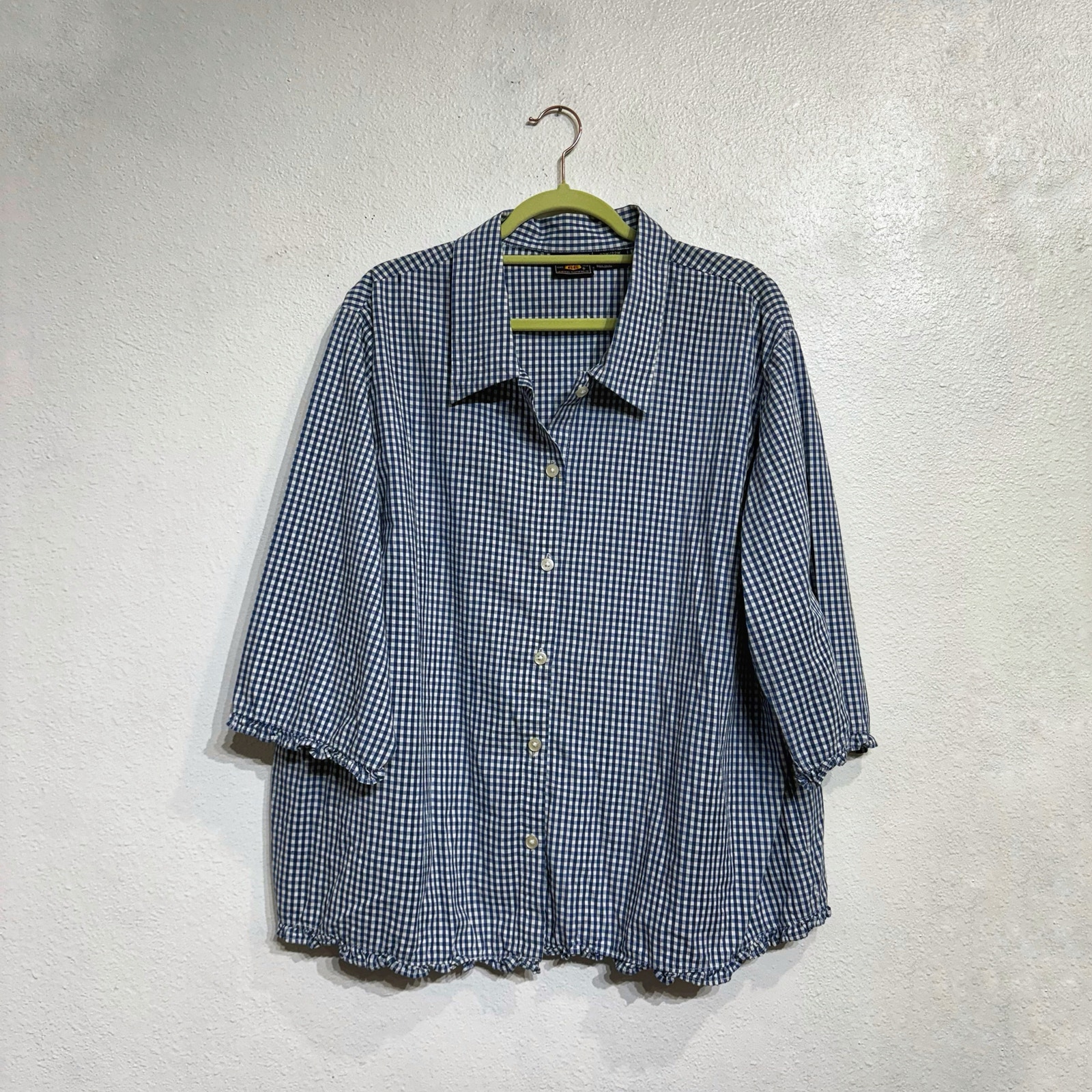 Get Your Kicks Blue Gingham Button Down Blouse Sz 22W