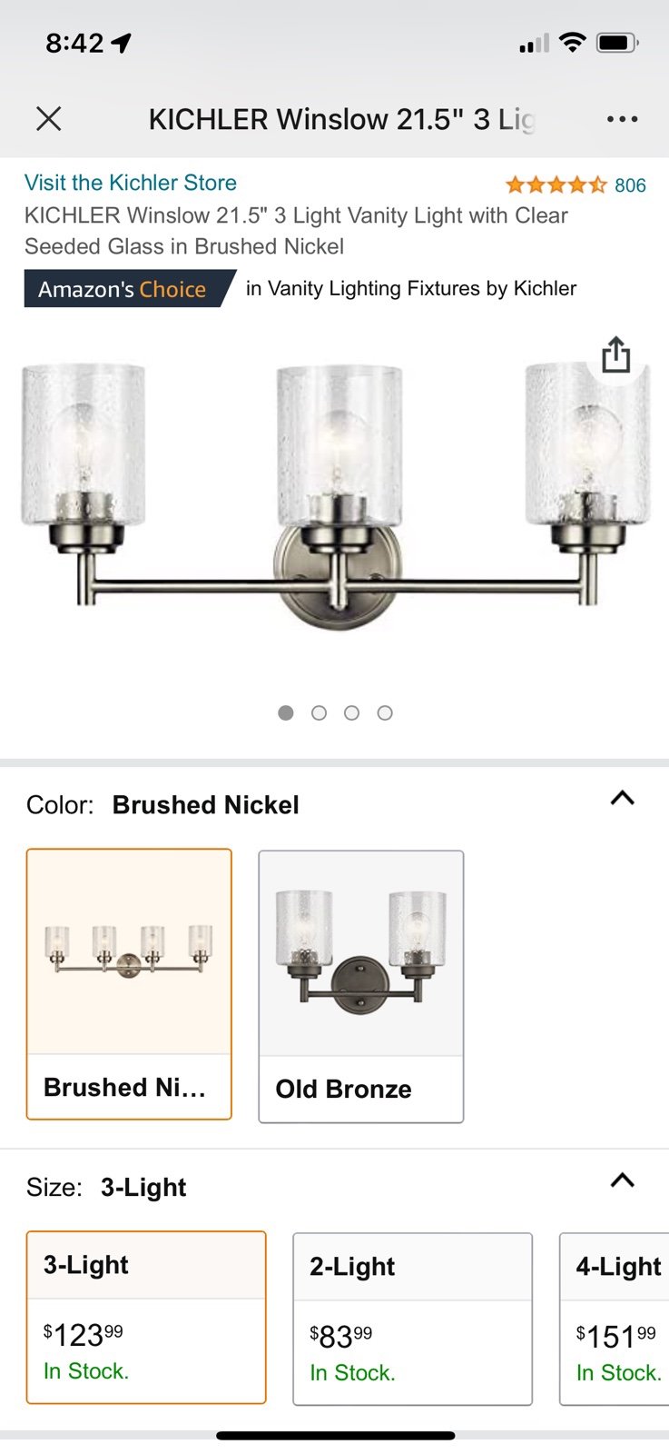 KICHLER Winslow 21.5 3 Light Vanity Light with Clear Seeded Glass in Brushed Ni