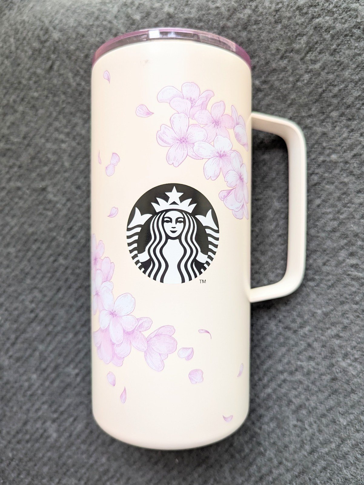Starbucks Asia 17oz SS yellow pink petal mug with handle BNWT