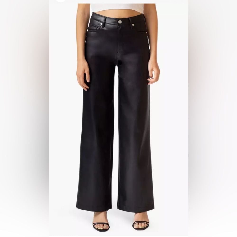 NWT BLANKNYC The Franklin Ribcage Wide Leg Faux Leather Pants Black Size 26