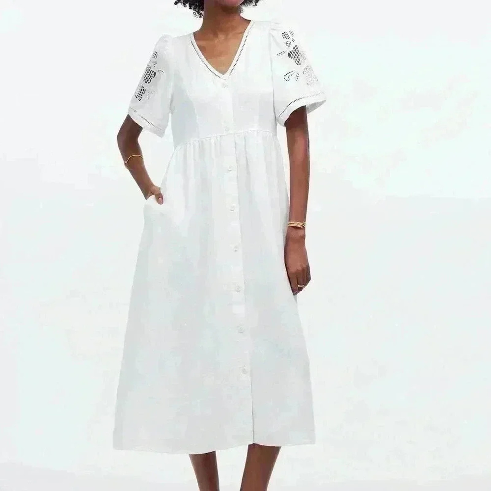 Madewell White Lace Puff Sleeve Maxi Sundress Size Small