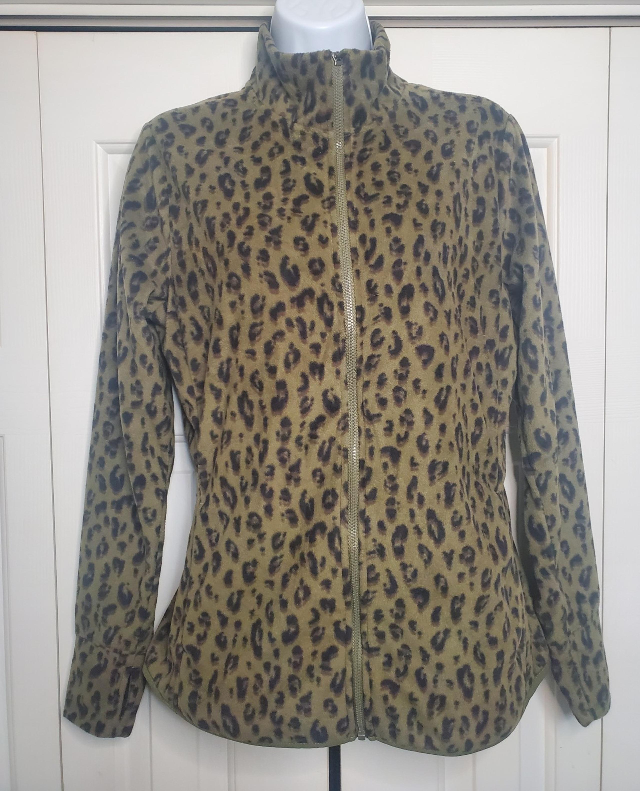 Old Navy Active Leopard Print Women’s Fleece Jacket Size Medium Olive Green