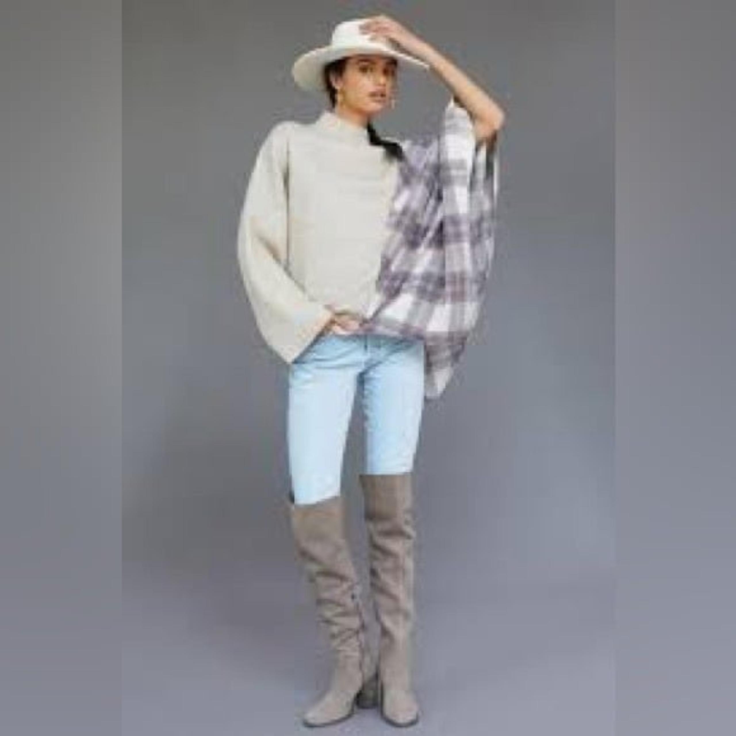 Pilcro Anthropologie  Mixed Plaid Poncho Sweater in One Size Fits Most NWT