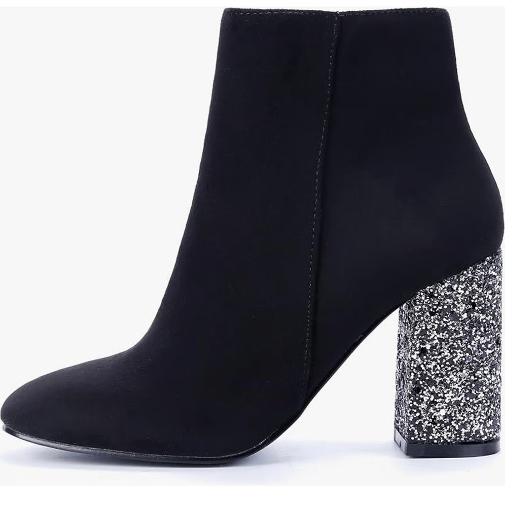 Metallic Glitter Chunky Heel Ankle Boots