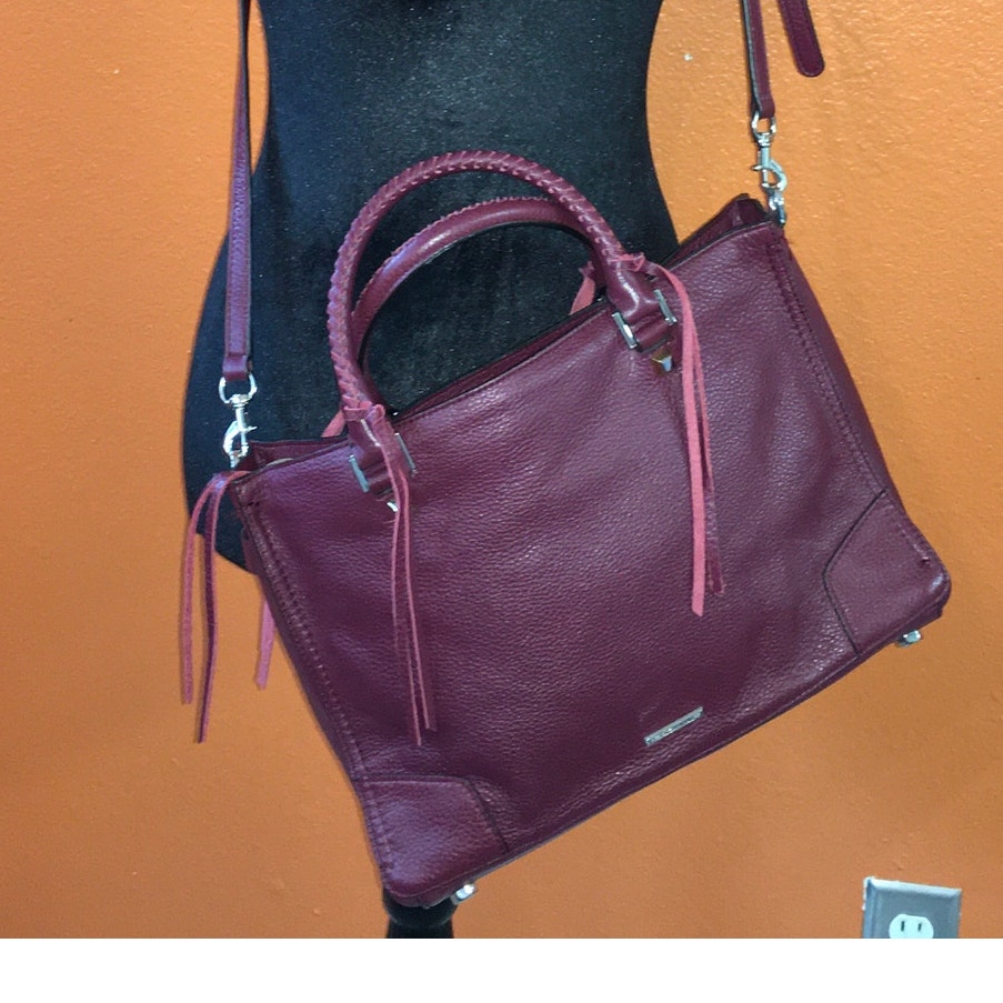 Rebecca Minkoff Fringe Regan Satchel Tote Port Red Leather Purse Handbag Maroon
