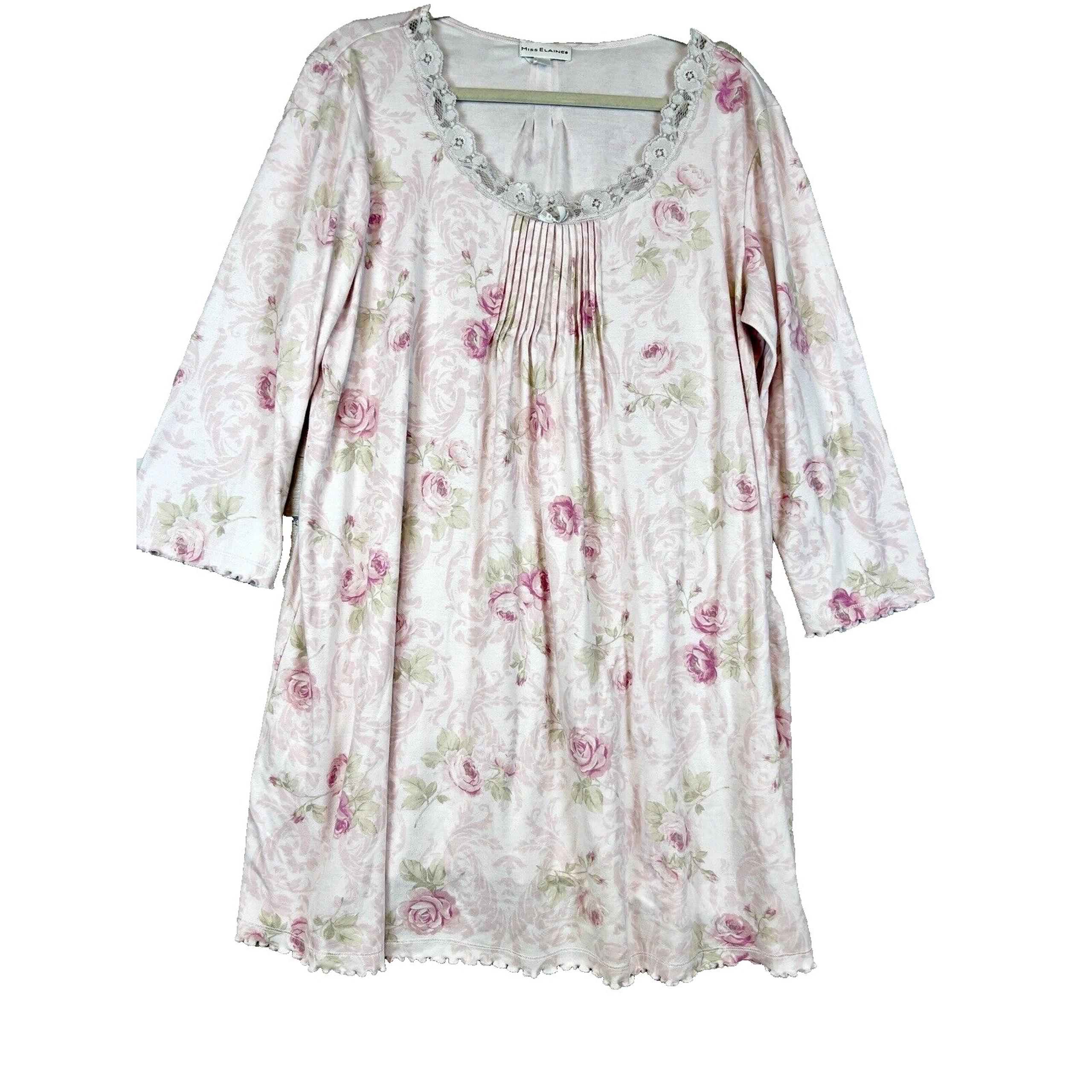 Miss Elaine Essentials Mid Length Long Sleeved Nightgown Women's XL Floral Soft