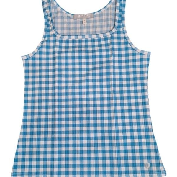 NWT EleVen Venus Williams Blue White Gingham Cross Court Tank Top - Size L