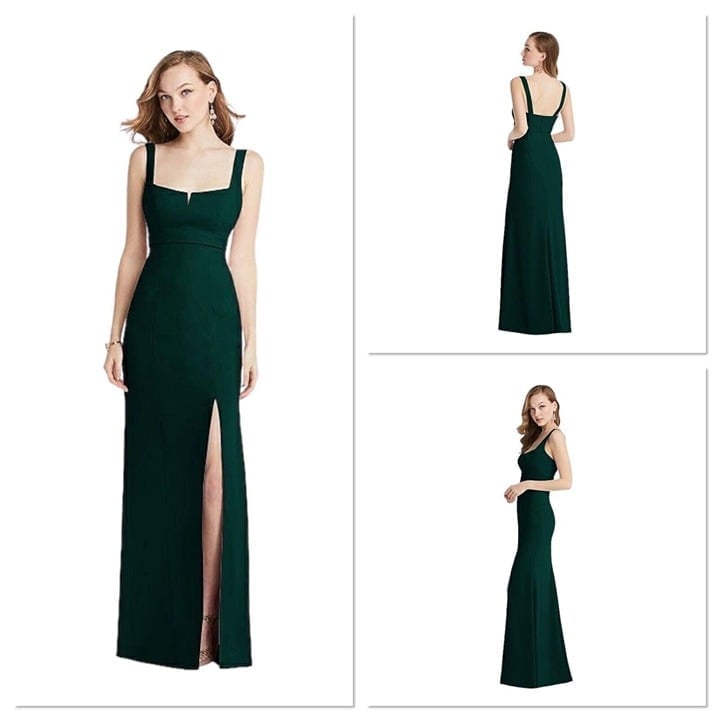 AFTER SIX WIDE STRAP NOTCH EMPIRE WAIST DRESS WITH FRONT SLIT IN EVERGREEN SZ 2