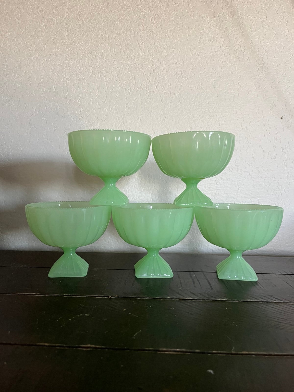 Hearth And Hand Magnolia Jadeite Green Milk Glass Pedestal Dessert Footed Bowls