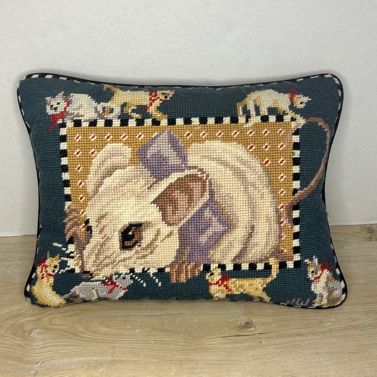 Through The Looking Glass Wool Needlepoint Throw Pillow Mouse Cats