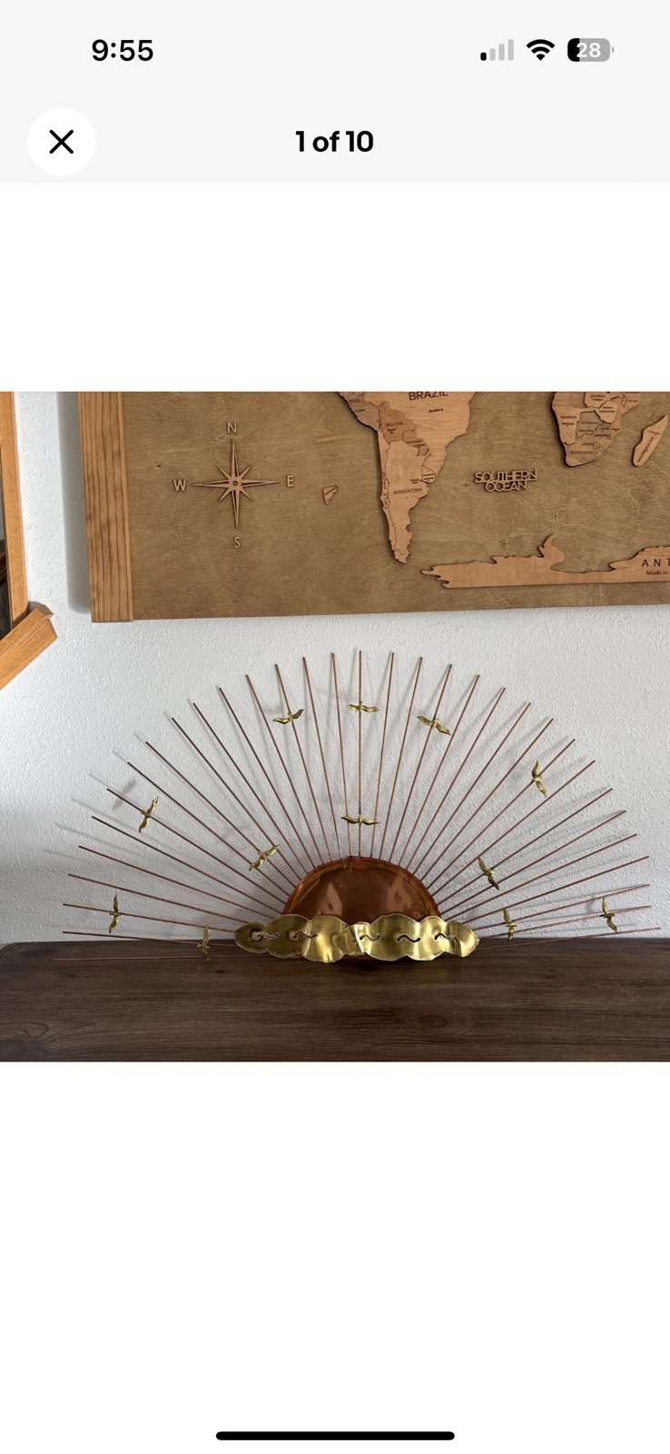 Mid-century Brass Seagull Sunburst Wall Art - Vintage 1990’s MCM Metal Sculpture