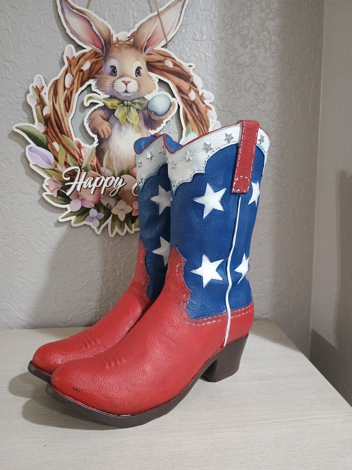 Patriotic Cowboy Boots Planter Pot Vase 4th July USA Memorial Day New