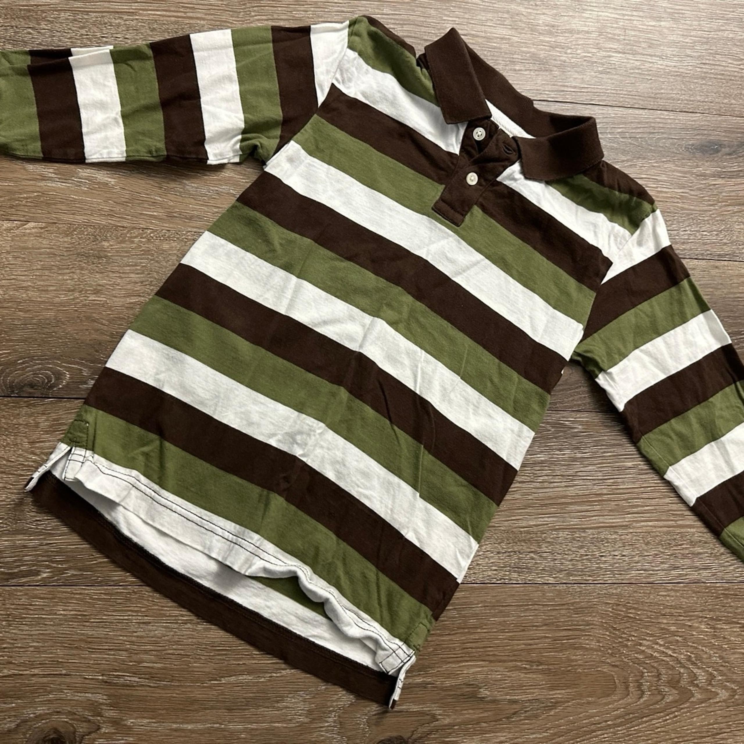 Crazy 8 Boys Size 5/6 Green/Blue/Brown Striped Long Sleeve Polo Top - EUC