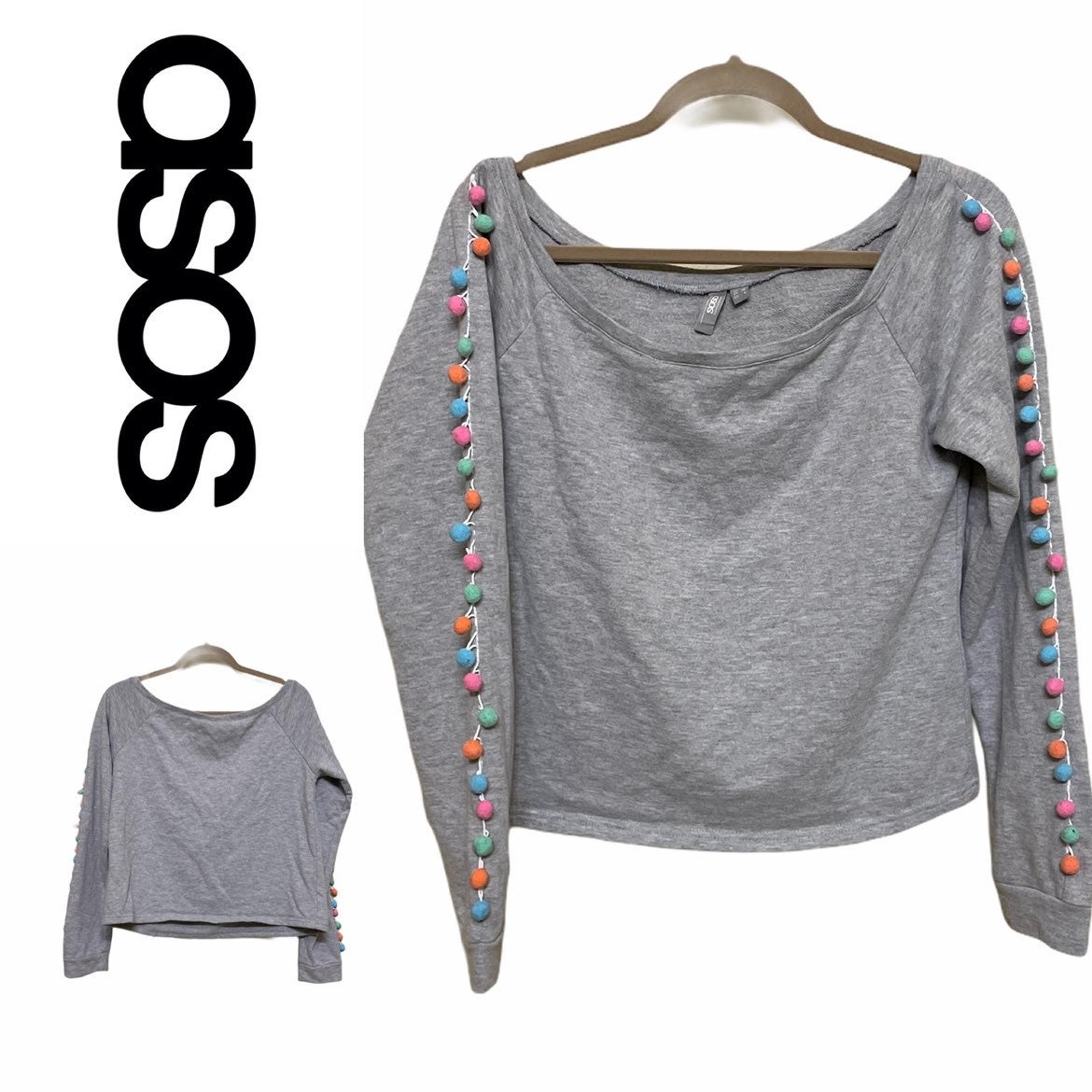 ASOS off the shoulder pom pom crop shirt