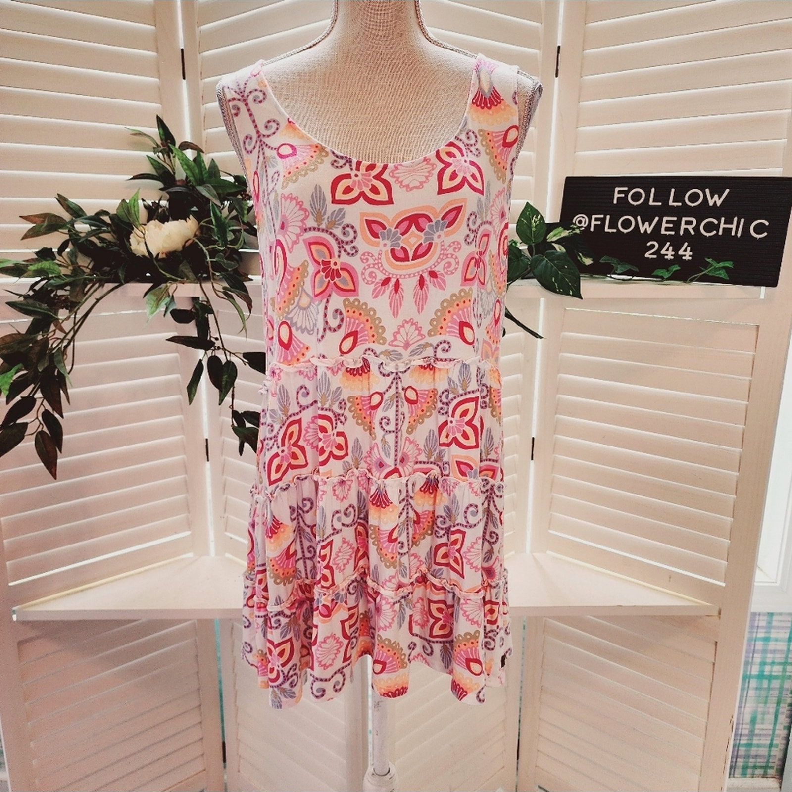 MATILDA JANE TUNIC FLORAL PINK/BLUE TIE BACK SIZE LARGE