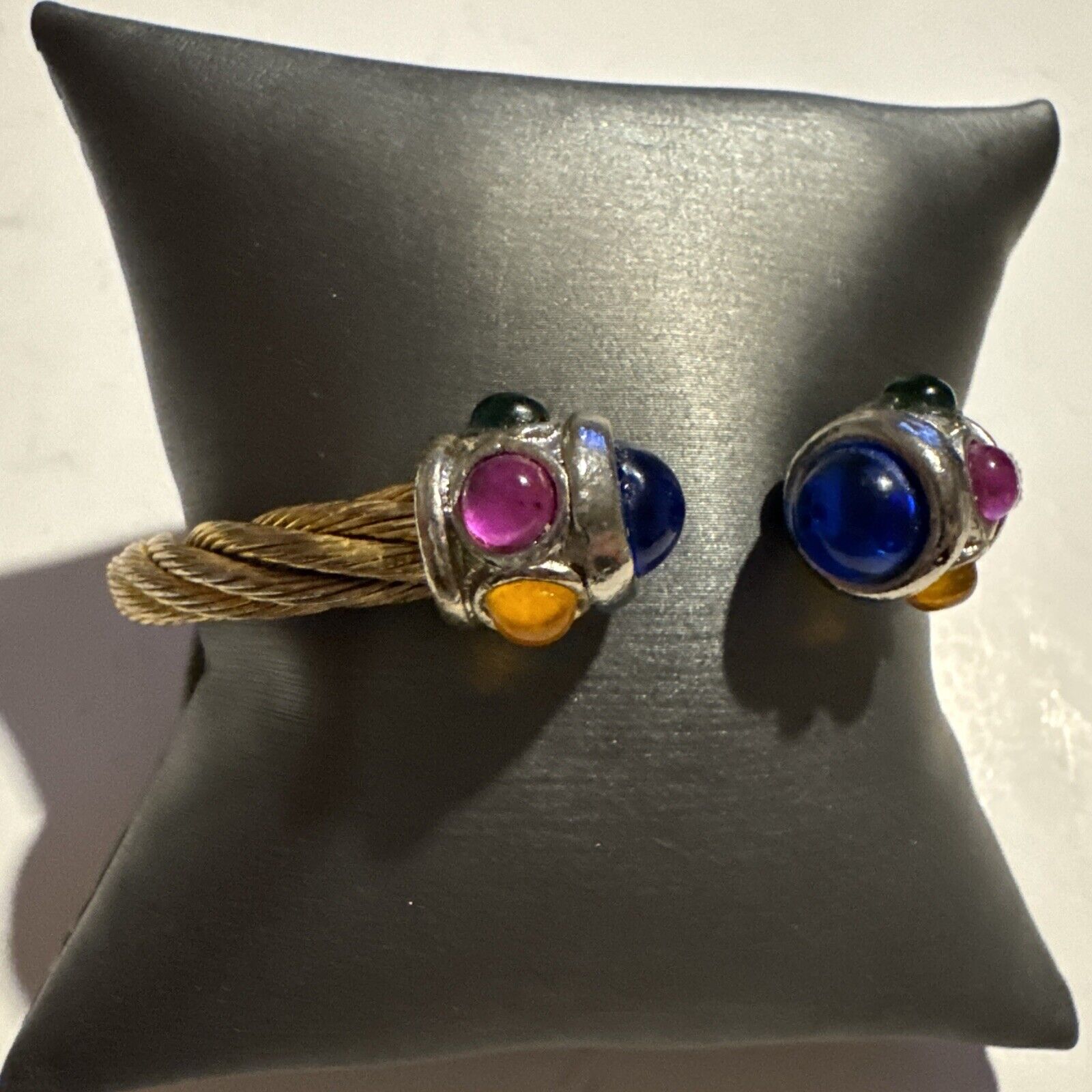 Designer Cable Crossover Bracelet Cable twisted Multi Glass Stone Gold Tone