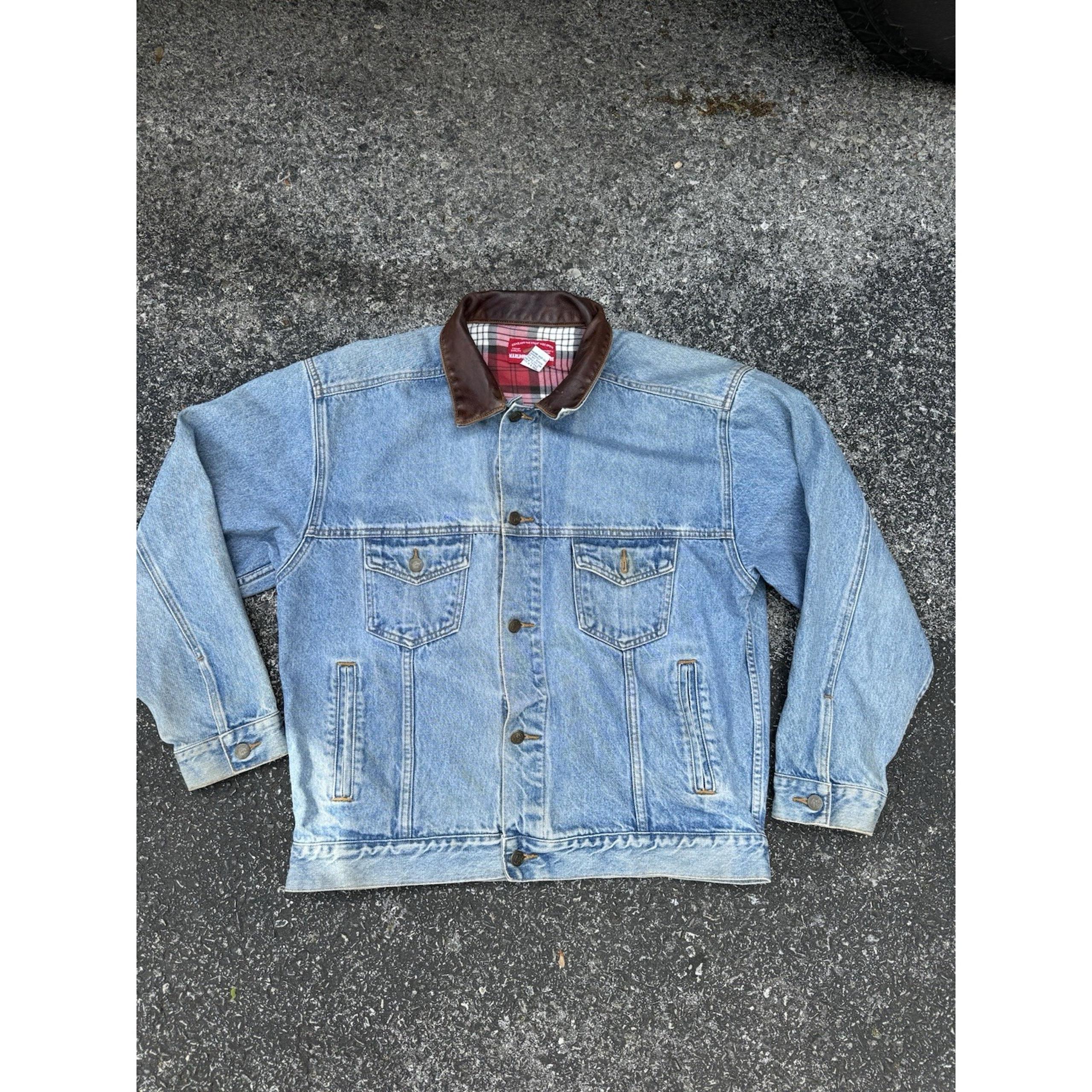Marlboro Country Store Denim Jean Trucker Jacket Leather Collar Men's M Vintage