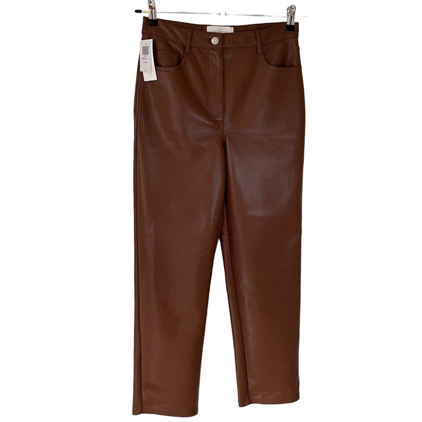 Wilfred NEW The Melina High Rise Vegan Faux Leather Straight Leg Pants Cognac 6