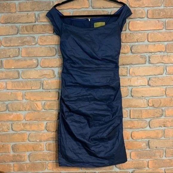 Nicole Miller Dress Womens 6 Navy Ruched Cocktail Party Bodycon Blue Formal NWT
