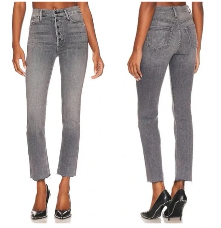 Mother The pixie dizzler ankle fray gray black jeans size 28