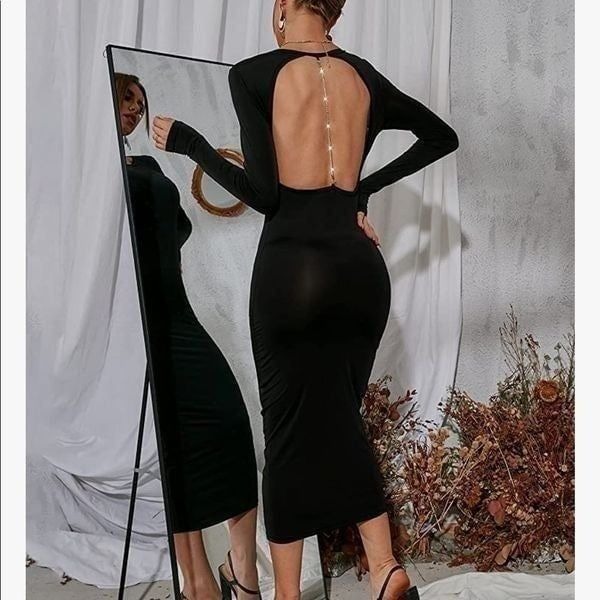 NEW Backless Chain Midi Bodycon Dress