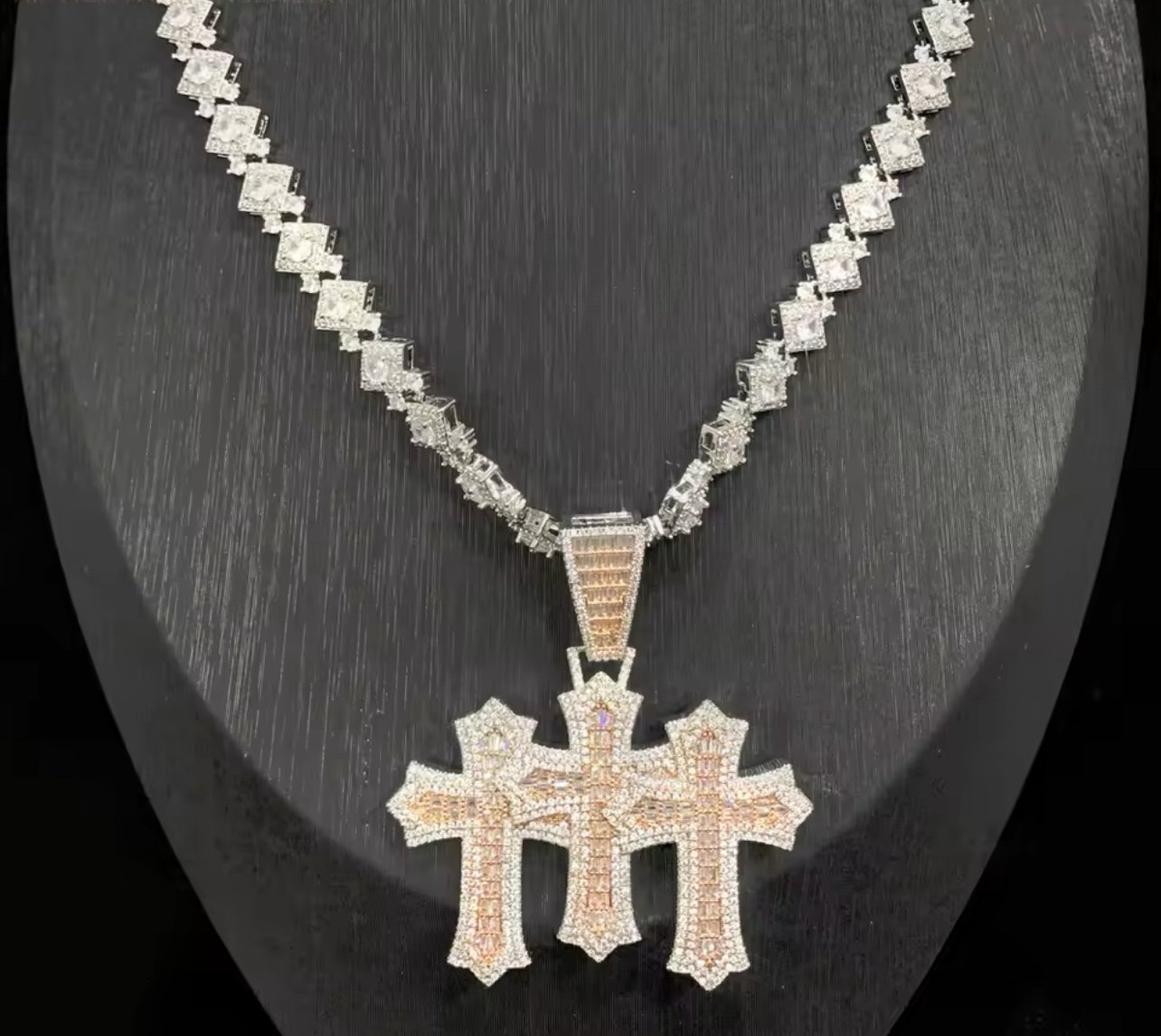 20 Inch New Simulated Diamond Triple Cross Necklace
